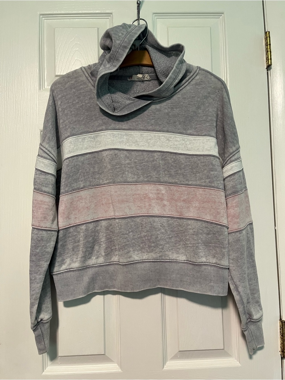 Hippie Rose Gray Hoodie with White and Pink Stripes